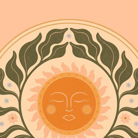 Ceramic Illustration Design, Sun Pattern Illustration, Boho Sun Art, Sun Illustration Vintage, Sun Illustration Art, Painting Of Sun, Bohemian Graphic Design, Sun Patterns, Bohemian Illustration