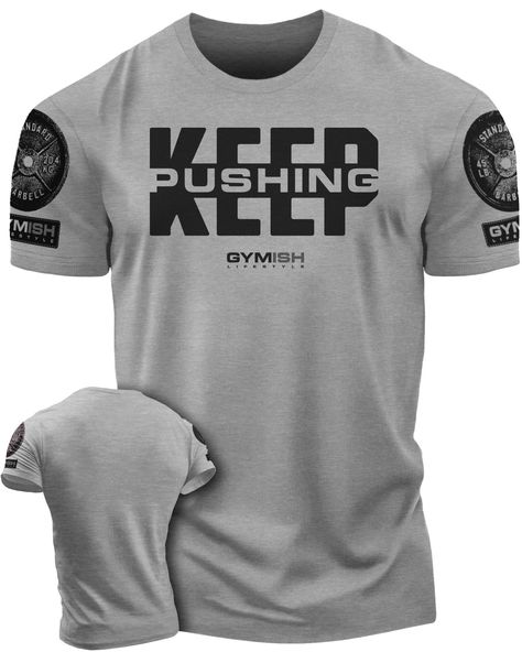 PRICES MAY VARY. T-Shirts 60% Cotton/40% Poly; Hoodie 100% Cotton Made in USA or Imported Pull On closure Machine Wash Keep Pushing - These fitness mens shirts carry fun sayings and quotes about exercise. The humor and novelty on each funny gym shirt for men will make them a favorite wardrobe piece Cool T-Shirt - These funny workout shirts for men with sayings feature a cotton tee perfect for a guy at the gym. The gym workout shirts for men are highly comfortable and flexible for workouts Unique Powerlifting Shirts, Gym Shirts Mens, Gym Shorts Men, Crossfit Shirts, Grey Clothing, Weightlifting Shirts, Funny Gym Shirts, Funny Workout Shirts, Funny Gym