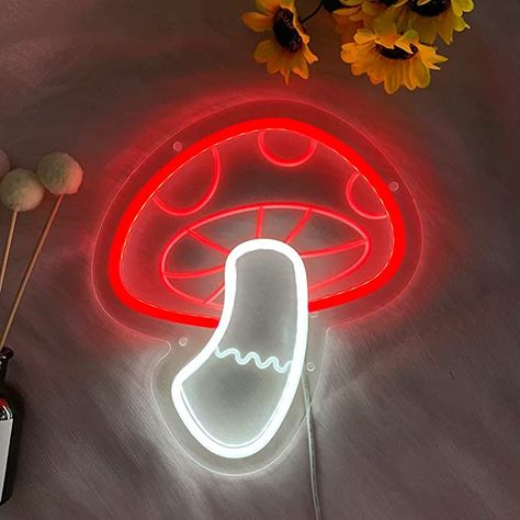 Red And White Mushroom, Game Room Wall Art, Mushroom Lights, Mushroom Decor, Halloween Geist, Cute Bedroom Decor, Novelty Lighting, 3d Wall Art, Sign Lighting