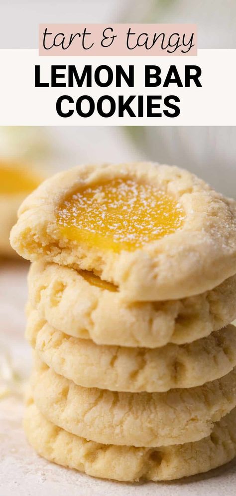 Lemon Cookies With Lemon Curd, Lemon Tart Cookies, Lemon Bar Cookie Cups Recipe, Lemon Bar Cookie Cups, Lemon Curd Cookies Recipe, Lemon Curd Cookies, Chunky Cookies, Lemon Bar Cookies, Lemon Cookies Easy