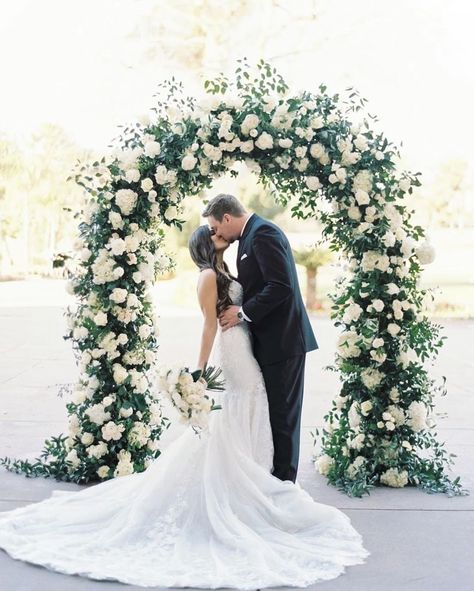 Lovella Bridal’s Instagram post: “Absolutely LOVE this photo of our #LovellaBride 😍 That floral arch is everything! • • •  #lovellabridal #fashion #style #chic #edgy…” Bridal Party Groomsmen, Floral Arch Wedding, Romantic Wedding Receptions, White Winter Wedding, Thailand Wedding, Wedding Arbour, Arch Flowers, Ceremony Inspiration, Greece Wedding