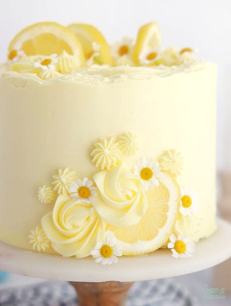 My Favorite Lemon Layer Cake - Sugar & Sparrow Lemon Fondant Cake, Cake With Yellow Decoration, Lemon Slice Cake Decoration, Lemon Cake Designs Birthday, Rustic Lemon Cake, Lemon First Birthday Cake, Citrus Decorated Cake, Summer Birthday Cake For Women, Cake Decorating Yellow