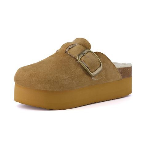 PRICES MAY VARY. Genuine Leather upper and footbed Easy on / off padded footbed Premium Outsole 1.4 Inch Platform Women's Cushionaire comfort Cork footbed platform clog with Faux Fur lining. Stay cool with these high quality clogs that will give you comfort throughout your day. Winter Wedges Shoes, Women’s Clogs, Chunky Clogs Outfit, Platform Clogs Outfit, Fuzzy Clogs, Winter Work Shoes, Winter Clogs, Winter Wedges, Clogs Outfit