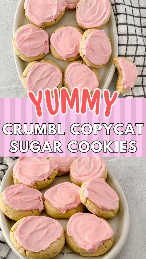 Get ready for a burst of delight in your mouth with our Pink Crumbl Sugar Cookie Recipe. These little heavenly treats are soft, chewy and slightly crispy at the edges, delivering a tantalizing contrast of textures. They are infused with a hint of vanilla and generously coated in luscious pink frosting. Perfectly sweet, these cookies are designed to melt in your mouth, leaving a pleasant aftertaste that lingers on your taste buds. Copycat Sugar Cookies, Crumbl Sugar Cookies, Pink Sugar Cookie Recipe, Pink Sugar Cookies, Gingersnap Cookies Chewy, Crumble Cookie Recipe, Cookie Icing Recipe, Gooey Chocolate Chip Cookies, Butter Pecan Cookies