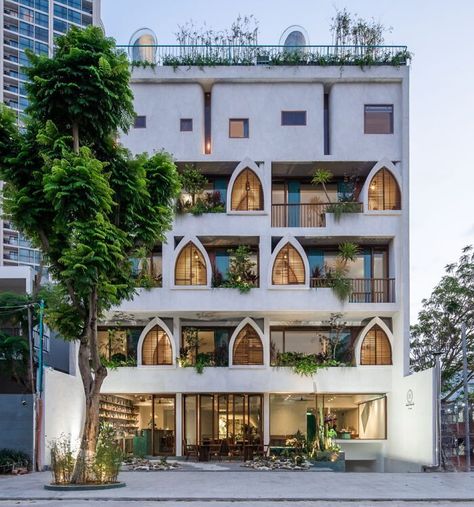 Hotel Le Bouton | Vietnam Hotel Project Architecture, Building Elevations, Hotel Design Architecture, Boutique Hotels Design, Hotel Facade, Small Boutique Hotels, Hotel Exterior, Architectural Studio, Hotel Concept