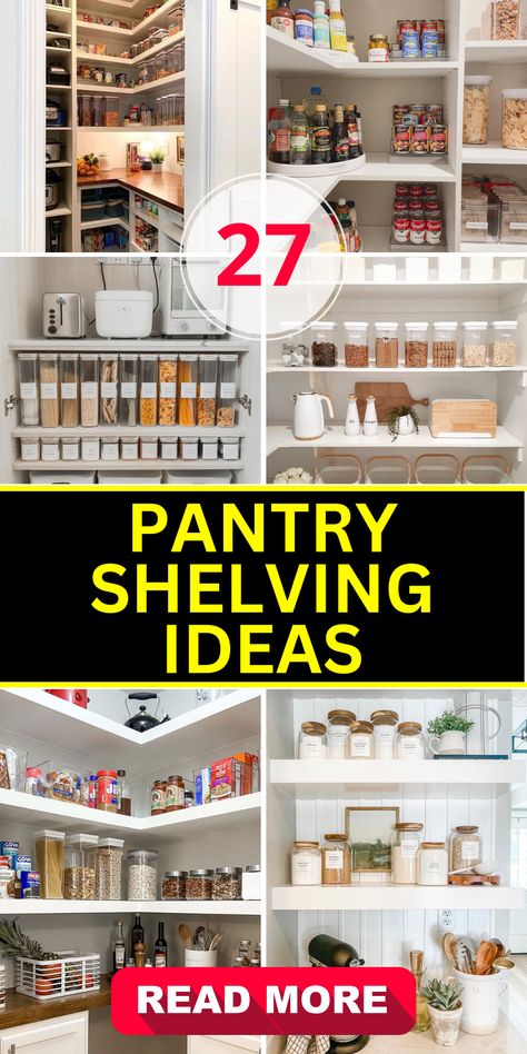 27 Pantry Shelving Ideas for Efficient & Stylish Storage Solutions - placeideal.com Bulters Pantry, Small Walk In Pantry, Under Stairs Pantry, Pantry Door Ideas, Pantry Shelving Ideas, L Shaped Shelves, Pantry Layout, Pantry Remodel, Farmhouse Designs