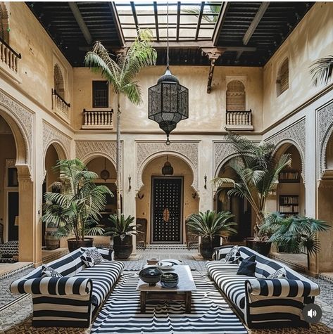 Transitional Restaurant Design, Moroccan Architecture Exterior, Morrocan Courtyard, British Colonial House, Colonial Interior Design, Moroccan Houses, Moroccan Riad, Mansion Exterior, Moroccan Homes