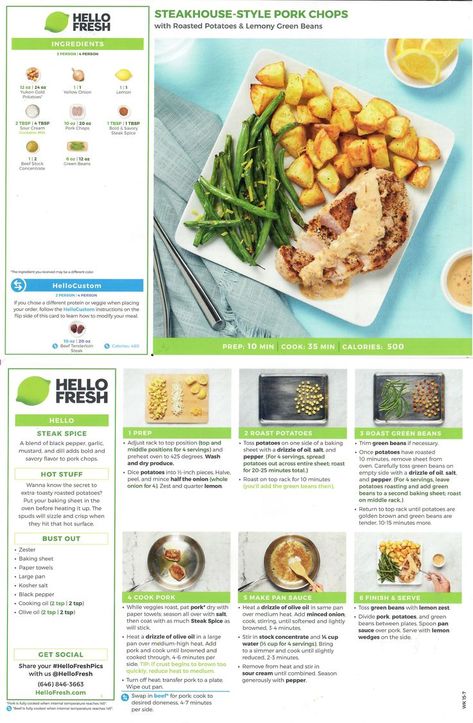 Hello Fresh Pork Chops, Easy Hello Fresh Recipes, Hello Fresh Recipes Cards Printable, Hello Fresh Meal Cards, Everyplate Recipe Cards, Hello Fresh Recipe Cards, Hellofresh Recipe Cards, Everyplate Recipes, Steakhouse Pork Chops