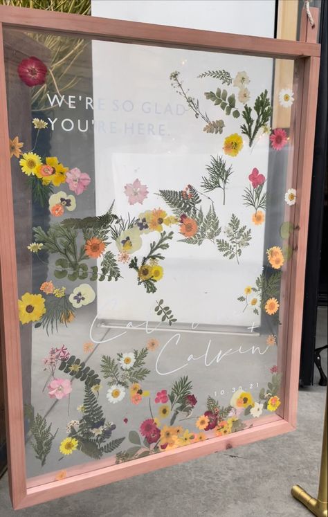 Wedding Welcome Sign Pressed Flowers, Wildflower Wedding Signage, Diy Wedding Welcome Sign, Coachella Theme, Welcome Flowers, Flower Press, Eclectic Wedding, Future Wedding Plans, Garden Party Wedding