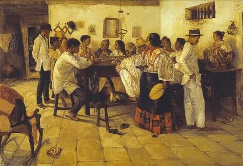 «Panguingue» by José Taviel de Andrade (1895). Oil on canvas. 61 cm. x 88 cm. Kasaysayan Ng Pilipinas, Philippine Mythology, Filipino Clothing, Philippines Fashion, Noli Me Tangere, Filipino Art, Philippine Art, Philippines Culture, Mahal Kita