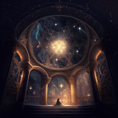 Orrery Fantasy Art, Celestial Kingdom Aesthetic, Dreamscape Library, Celestial Fantasy Aesthetic, Ancient Astronomy Aesthetic, Fantasy Planet Aesthetic, Space Castle Aesthetic, Astronomy Library Aesthetic, Magical Observatory