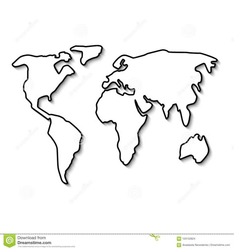 Illustration about World map black line. Outline minimal style design. Vector illustration flat. Isolated on white background. Simple form continent. Illustration of cartography, continent, geography - 103152824 Outline World Map, World Map Outline Printable, Outline Of World Map, World Map Sketch, Simple World Map, Flat World Map, World Map Stencil, World Outline, World Map Silhouette