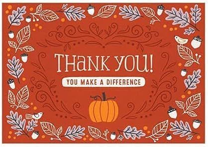 PRICES MAY VARY. PROFESSIONAL RELATIONSHIPS – Say thanks while also recognizing the difference they make, from behind-the-scenes staff to frontline employees. A vibrant burnt orange background is overlaid with a wreath of illustrated fall favorites, displaying your gratitude front and center. HALLMARK MOMENTS – Designed inside message expresses your gratitude for employees and their contributions: There’s no better time of year for saying thank you. We appreciate you and all you do. Happy Thanks Holiday Thank You Cards, Fall Thank You Cards, Burnt Orange Background, Professional Relationships, Hallmark Greeting Cards, Thanksgiving Card, 5x7 Cards, Appreciation Cards, Teacher Cards