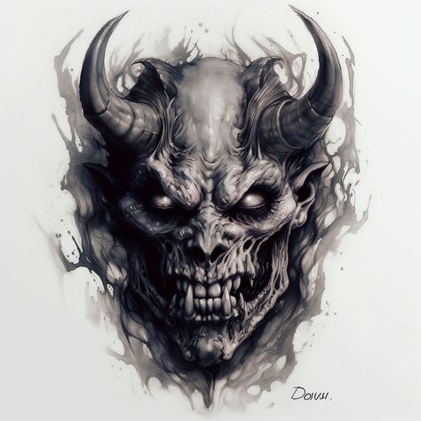 Devil Tattoo Ideas, Evil Skull Tattoo, Hand Tattoo Designs, Skull Stencil, Skull Sleeve Tattoos, Evil Tattoos, Devil Tattoo, Demon Tattoo, Skull Art Drawing