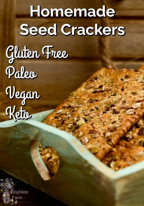 These savoury crackers offer crunch and interest to any buffet. They are gluten free, vegan, keto and paleo. Follow these simple steps to have healthy, homemade crackers for your family. Homemade Seed Crackers, Paleo Staples, Seed Crackers Recipe, Homemade Crackers Recipe, Healthy Bakes, Cookies Sans Gluten, Healthy Breads, Keto Crackers, Crunchy Snacks