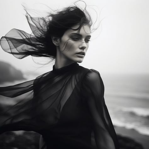 black and white, wind .⁠ .⁠ .⁠ .⁠ .⁠ .⁠ #windy #chiffon #midjourney #AI #portrait #stablediffusion #blackandwhite Wind Portrait Photography, Windy Day Photoshoot, Moody Jewellery Photography, Dress Blowing In Wind, Moab Photoshoot, Wind Photoshoot, Windy Photoshoot, Demna Balenciaga, Hair In Wind