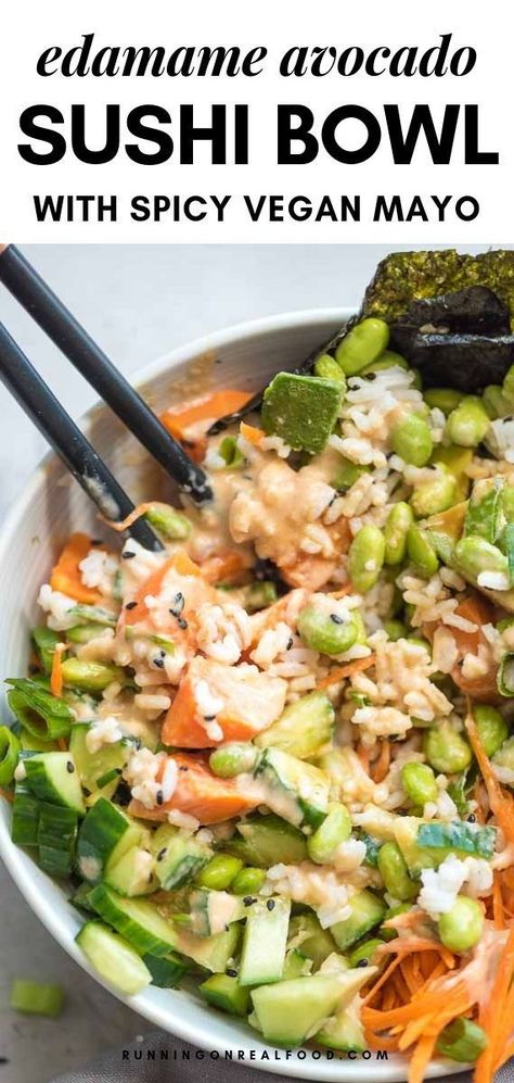 Vegan Spicy Mayo, Avocado Sweet Potato, Rice Avocado, Sushi Bowls, Sushi Ingredients, Vegan Food Recipes, Healthy Vegan Dinner, Cibo Asiatico, Sushi Bowl