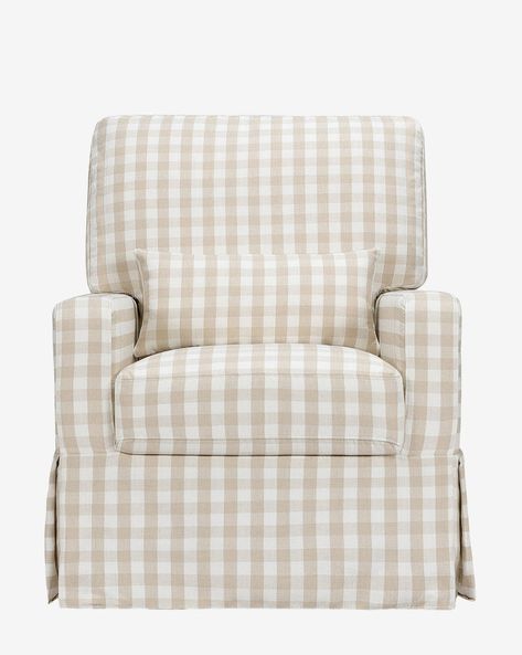 Crawford Pillowback Comfort Swivel Glider in Gingham Sydney Apartment, How To Clean Suede, Cozy Seats, Baby To Sleep, Nursery Chair, Chair And A Half, Mini Crib, Gingham Fabric, Swivel Glider