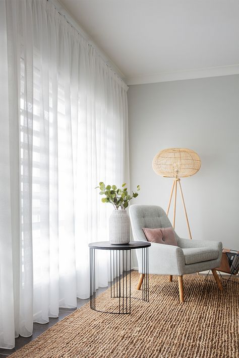 Voile Window Dressing Ideas, Popular Curtains, Shear Curtains, Curtains Over Blinds, Sheer Curtains Bedroom, White Curtains Living Room, Sheers Curtains Living Room, Minimalist Curtains, Curtains Living Room Modern