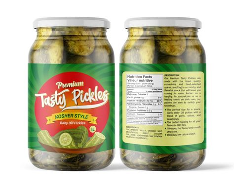 Jar Label Design for Pickles Product Name: Tasty Pickles Order Now ⬇️ #Jarlabel #labeldesign #mockup #printinglabel #picklelabel #jar Pickle Label Design, Pickle Logo, Jar Label Design, Pickled Cucumbers, Pickling Cucumbers, Jar Labels, Logo Designs, Product Name, Label Design