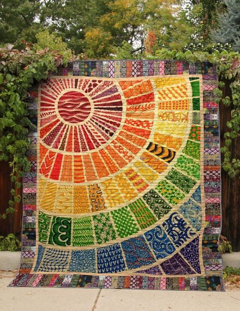 Barn Mural, Tile Quilt, Creative Quilting, Hippie Sun, Rainbow Quilts, Quilting Methods, Amazing Quilts, Watercolor Quilt, Geometric Rugs