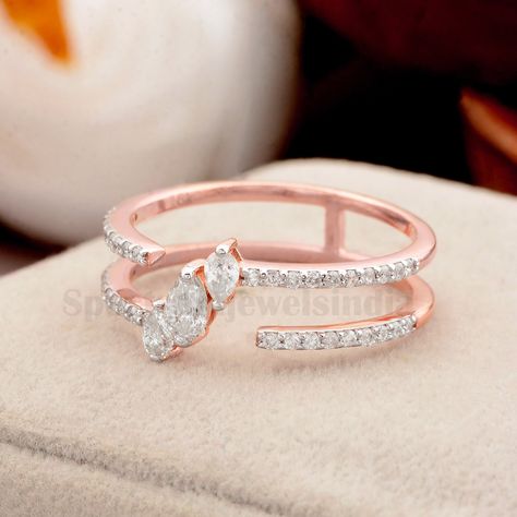 Luxury Modern Diamond Ring With Open Band, Formal Diamond Bypass Ring With Open Band, Luxury Elegant Open Band Diamond Ring, Luxury Diamond Bypass Ring With Open Design, Yellow Gold Diamond Chain Ring, Open Design, Round Diamond Wedding Rings, Marquise Diamond Ring, Pave Diamond Band, Engagement Rings Marquise