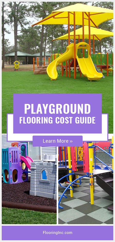 Rubber Playground Flooring Outdoor, Diy Playground Flooring, Outdoor Playground Design Plan, Outdoor Play Area Flooring Ideas, Rubber Mats For Playground, What To Put Under Playground, Turf Under Playset, Playground Area Landscape, Playground Surface Ideas