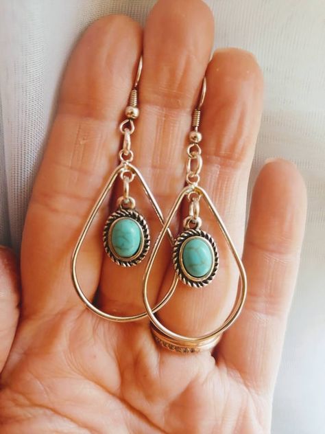 Southern Jewelry, Earrings Outfit, Winston Salem Nc, Turquoise Charm, Turquoise Hoop Earrings, Turquoise Hoops, Boho Style Earrings, Cowgirl Jewelry, Western Earrings