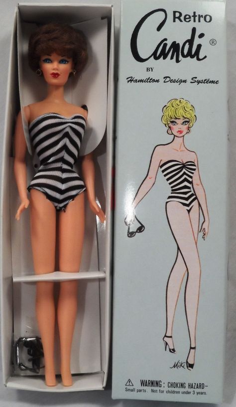 Re-Issue CANDI doll & box. Note MiKelman logo has been omitted. Candi Doll, Nostalgic Images, Dolls Vintage, Vintage Swimwear, Barbie Vintage, Vintage Barbie Dolls, Barbie Collector, Barbie Collection, Vintage Box