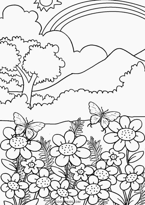 Printable Nature Coloring Pages For Kids | Cool2bKids Nature Coloring Pages, Tumblr Coloring Pages, Coloring Pages Nature, Printable Colouring, Rainbow Printable, Printable Adult Coloring Pages, Easy Coloring Pages, Color Worksheets, Flower Coloring Pages