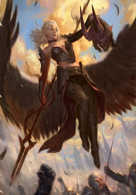 Nemesis Art Goddess, Goddess Of Rebirth, Avacyn Art, Winged Character Art, Warrior Goddess Art, God And Goddess Art, Angel Warrior Female Goddesses, Freya Fanart, Freya Goddess Art