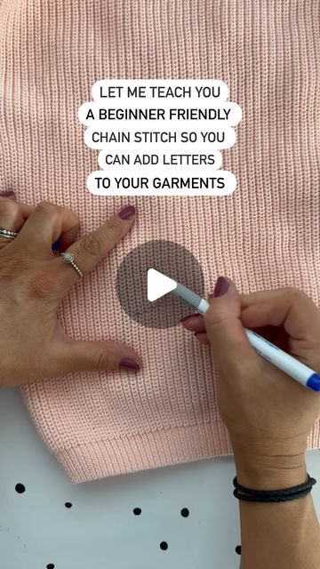 Hand embroided personalised jumpers - Pixie&Me on Instagram: "A slow and simple chain stitch tutorial! I use this stitch for evvvvverything! It is my absolute favourite and there are a few ways to do it! This is a simple beginner friendly way and I hope you give it a go!   The needle inside in this video is a 6mm blunt needle The yarn that I use is 200g acrylic, this is a personal preference and a yarn that I find so nice to work with!   I use purple fabric pens! They are air/water erasable!  My garments are bought wholesale and I buy in bulk so not ideal for small batches sorry, if you are wanting to buy in bulk I would highly recommend testing your own samples as what I find suitable might not be for you! Any small business needs to find their own perfect product so defo sample as many p Simple Hand Stitch, Stencil For Embroidery, Chain Stitch How To, Chain Stitch Lettering Embroidery, Chain Stitch On Knitting, Diy Hand Stitched Name, Why Not Stitching, Diy Chain Stitch Sweater, Ideas For Embroidery On Clothes