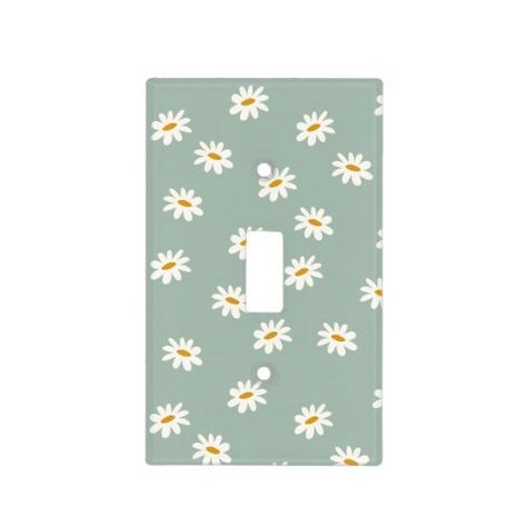 $15.75 | Cute Daisy Pattern Sage Light Switch Cover #daisy #daisies #flower #floral #botanical #cute #sagegreen #abstract Cool Light Switch Covers Diy, Light Switch Covers Diy Paint Aesthetic Easy, Cute Light Switch Covers Diy Paint, Painted Light Switch Plates Ideas, Aesthetic Light Switch, Light Switch Painting Ideas Easy, Light Switch Covers Diy Paint Aesthetic, Outlet Cover Painting Ideas, Cute Light Switch Covers