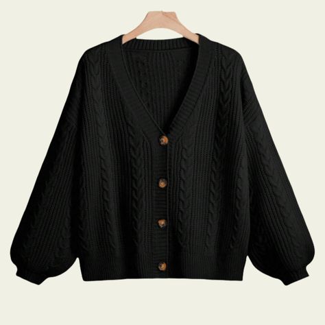 Faster shipping. Better service Black Cardigan Crochet, Knitted Black Cardigan, Hogwarts Clothes, Black Crochet Cardigan, Fall Cardigan, Comfy Jumpsuits, Black Knit Cardigan, Basic Cardigan, Cardigan Casual