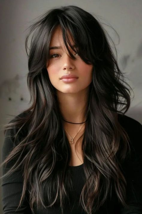 long layered haircut, layered haircut, long layers, layered haircut, layered haircut with curtain bangs Layers Haircut, Haircuts For Long Hair With Layers, Hair Secrets, Fesyen Rambut, Long Layered Haircuts, Long Hair With Bangs, Long Black Hair, Long Layered Hair, Haircuts For Long Hair