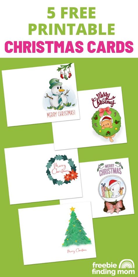 These are five free printable Christmas cards that include an adorable snowman, a cat hanging onto to a wreath, a cute bear in a snow globe, a beautiful Christmas tree, and a pretty wreath. Christmas Card Printable Free Kids, Free Printable Christmas Thank You Cards, Free Printable Christmas Cards For Kids, Christmas Cards To Make Free Printable, Christmas Card Printable Free, Christmas Card Templates Free Printable, Christmas Cards Printable Free, Free Christmas Card Printables, Printable Christmas Cards For Kids