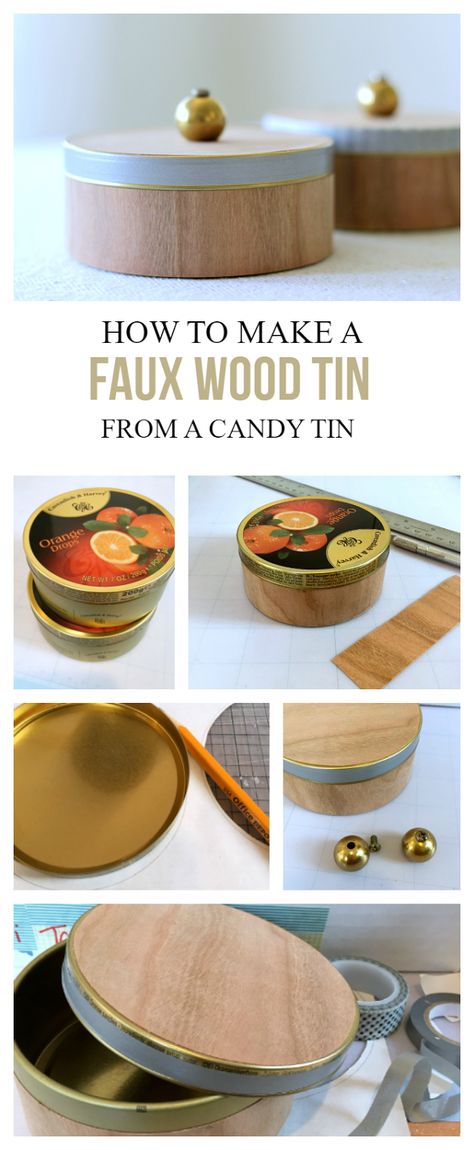 homework: UPCYCLING: How to make a faux wood tin from a candy tin Popcorn Tin Repurpose Diy, Cookie Tins Repurposed, Tin Projects, Reuse Crafts, Tin Crafts, Popcorn Tin, Trailer Diy, Upcycled Projects, Container Ideas