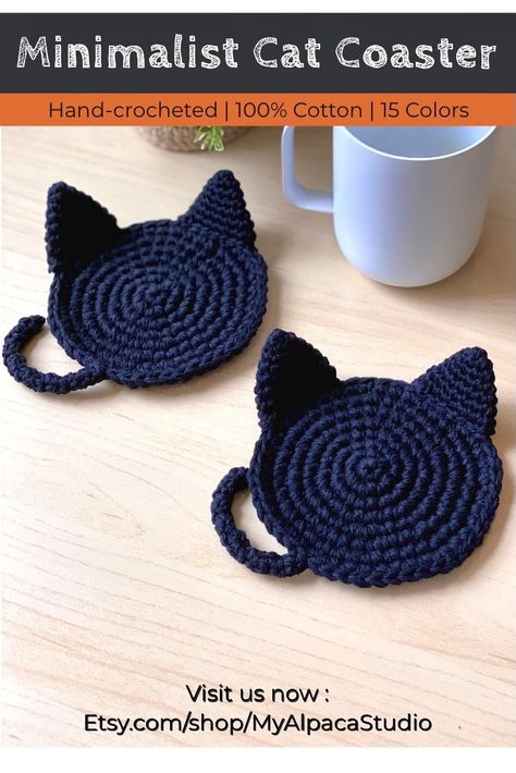 Beginner Blanket, Crochet Mug Cozy, Crochet With Cotton Yarn, Cozy Crochet Patterns, Cat Coasters, Crochet Coaster Pattern, Fun Crochet Projects, Crochet Applique, Blanket Crochet