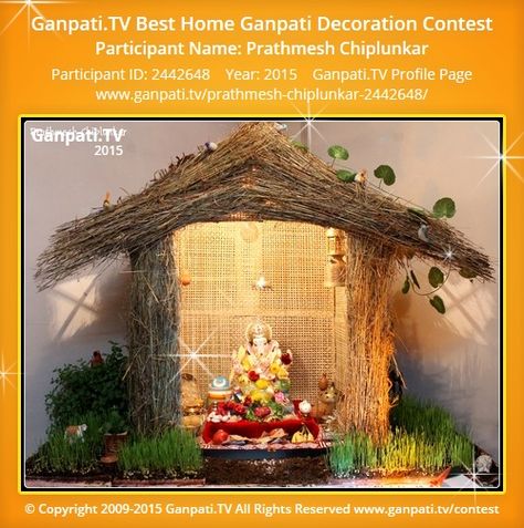 Ganpati Simpal Decoration, Ganpati Decoration At College, Ganpati Decoration Hut Theme, Chandrayan 3 Ganpati Decoration, Ganpati Decoration With Plants, Simple Decorations For Ganpati At Home, Village Theme Ganpati Decoration, Decorations Ideas For Ganpati, Ganapathi Decoration At Home