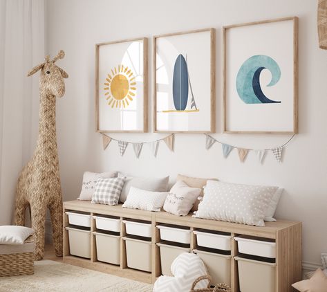 Surf Nursery Decor Wave Nursery Decor Sun Nursery Print Coastal Nursery Decor Modern Nursery Decor Boys Room Decor Ocean Surf - Etsy UK California Coastal Nursery, Surf Boys Room, Surf Playroom, Beach Nursery Theme, Kids Surf Room, Wave Nursery, Coastal Kids Bedroom, Green Kids Rooms, Boy And Girl Shared Room