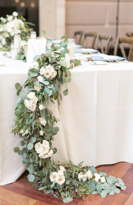 Floral Fantasy: Working with A Florist for Your Big Day | Morilee Head Table Ideas, Wedding Reception Head Table, Bride Groom Chairs, Reception Head Table, Mixed Eucalyptus, Head Tables, Wedding Reception Flowers, Eucalyptus Garland, Reception Flowers