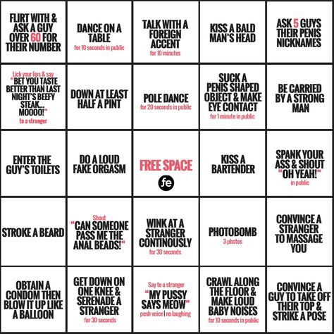 A saucy & daring bingo game specially designed for your hen do! Including 25 daring challenges, you're gonna need some guts, a lot of alcohol and giggles to win. Save the pin and then click through to download the game anytime. #henpartygames #henpartybingo #naughtybingo #bacheloretteparty #hennightgames Drinking Challenges Games, Hen Do Bingo, Funny Hens Party Games, Hen Do Games Funny, Family Friendly Hen Party Games, Hen Party Bingo, Hens Night Games Bingo, Hen Party Games Printable, Dare Questions