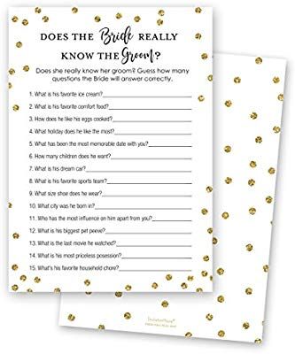 Amazon.com: 24 cnt How Well Does Bride Know Groom Bridal Shower Game (Faux Gold on White): Kitchen & Dining Video Game Rooms Boys, Anniversary Party Games, Purple Christmas Lights, Fun Bridal Shower Games, Game Wallpaper Iphone, Video Game Party, Video Game Rooms, Baby Shower Bingo, Bachelorette Party Games