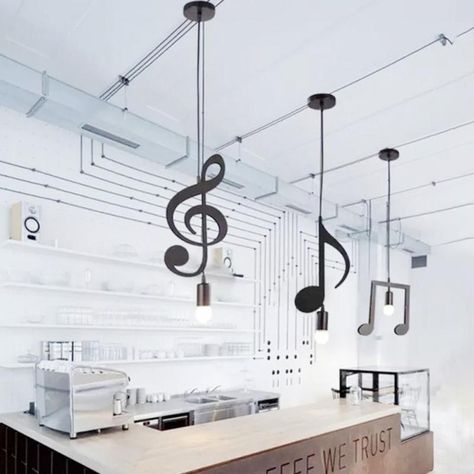 CHARE 1PC Black LED Light Music Note Iron Hanging Lamp Restaurant Bulb Musical Note Ceiling E27 Pendant Home Lamp Music Character, Lamp Music, Industrial Bathroom Decor, Cafe Industrial, Industrial Windows, Nordic Pendant Light, Bar Bedroom, Luminaire Vintage, Industrial Livingroom