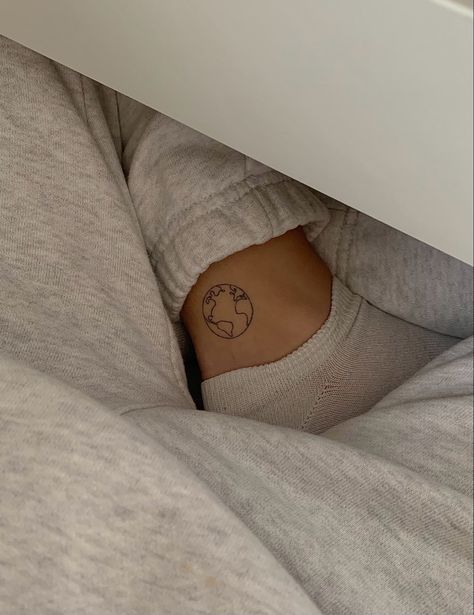 World Tattoos For Women Small, Dainty Globe Tattoo, Dainty World Tattoo, Minimalistic Women Tattoo, Globe Fine Line Tattoo, World With Plane Tattoo, Tiny World Tattoo, Minimal Earth Tattoo, Globe Outline Tattoo