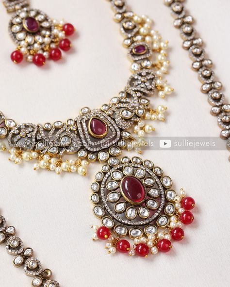 ⭐️ Comment to get link of the product 💞 Victorian Ruby Bridal Combo ( 4 piece ) Product code 807 #necklace #combo #longchain #earrings #bridal #jewellery #jewels Necklace Combo, Bridal Jewellery, Long Chain, Ruby