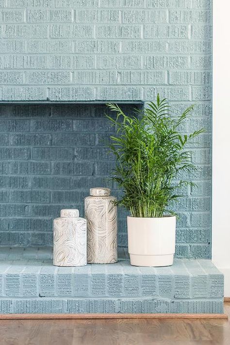 Blue Painted Brick Fireplace, Painting Brick Interior Wall, Painted Brick Wall Interior, Raleigh Photography, Painted Brick Wall, Brick Wall Living Room, Brick Fireplace Wall, Brick Living Room, Pantone 2017