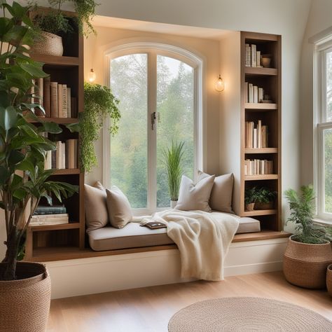 Reading Room Interior Design, Small Apartment Living Room Bookshelves, Small Library Bedroom Ideas, Home Small Library Ideas, Small Home Library Design Cozy, Master Reading Nook, Book Nook In Living Room, Reading Lounge Room, Reading Nook Interior Design