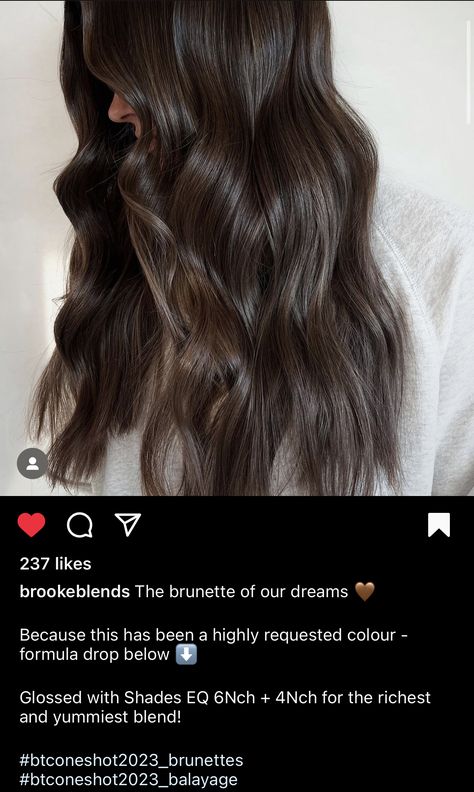 Cool Brown Redken Shades Eq, Brunette Gloss Formula, Brunette Hair Formulas Chocolate Brown, Ash Brown Redken Formula, Brown Hair Colors Formula, Deep Chocolate Brown Hair Formula, Brunette Hair With Mushroom Highlights, Ash Brunette Formula, Dark Brown Redken Shades Eq