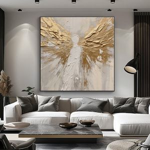 Angel Wings, Gold, 100% Hand Painted, Textured Painting, Acrylic Abstract Oil Painting, Wall Decor Living Room, Office Wall Art Angel Wings Gold, Banksy Paintings, Gold Angel Wings, Textured Painting, Pop Art Painting, Abstract Oil Painting, Acrylic Abstract, Oil Paints, Office Walls